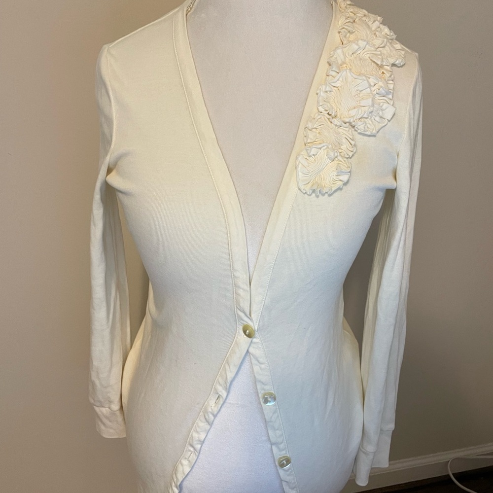 J. Crew Cream Cardigan with Lace Appliqué